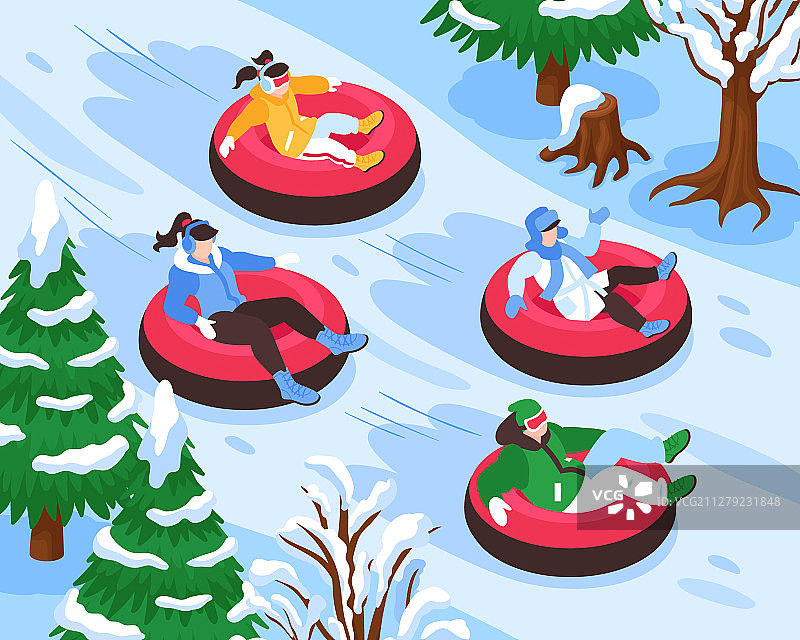 2.5D雪地滑雪圈组合构图图片素材