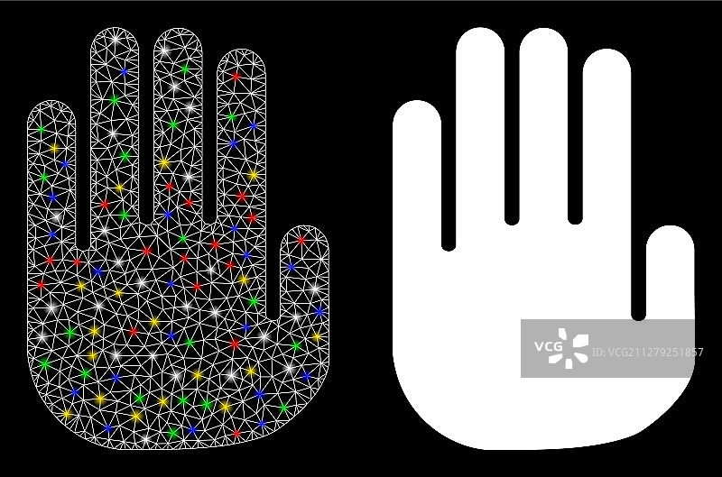 带光效的网格线框停止手势图标图片素材