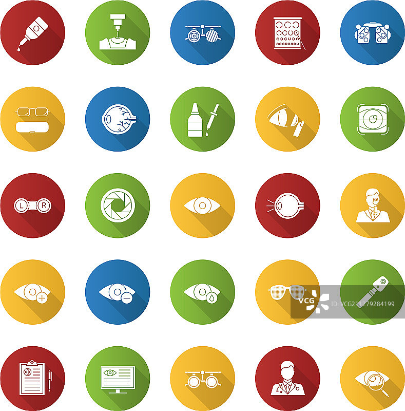 眼科扁平设计长阴影字形图标图片素材