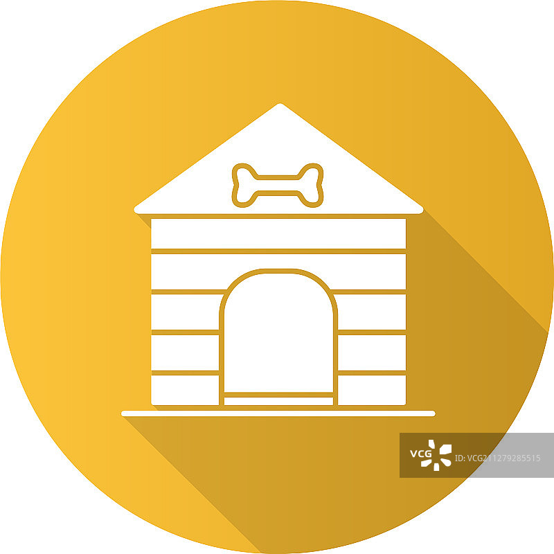 小狗房子扁平风格长阴影标志图片素材