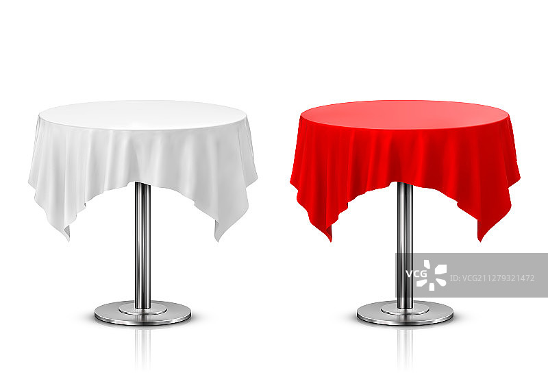 白色背景上带桌布的圆形桌子图片素材