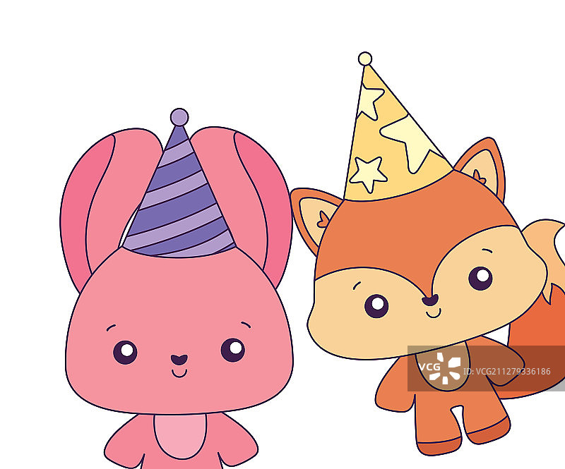 兔子和狐狸卡通形象生日快乐概念图片素材