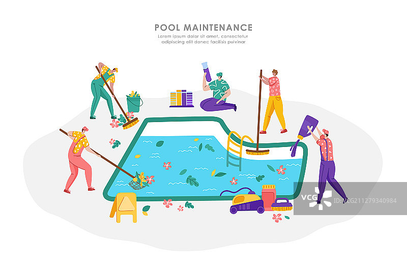 游泳池服务扁平概念图片素材