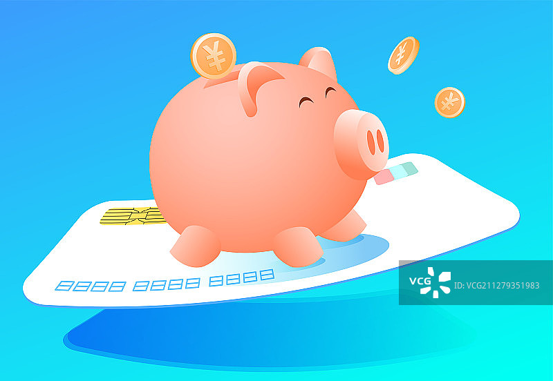 小猪存钱罐在银行卡上奔跑图片素材