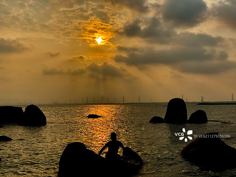 海门落日自然风光图片素材