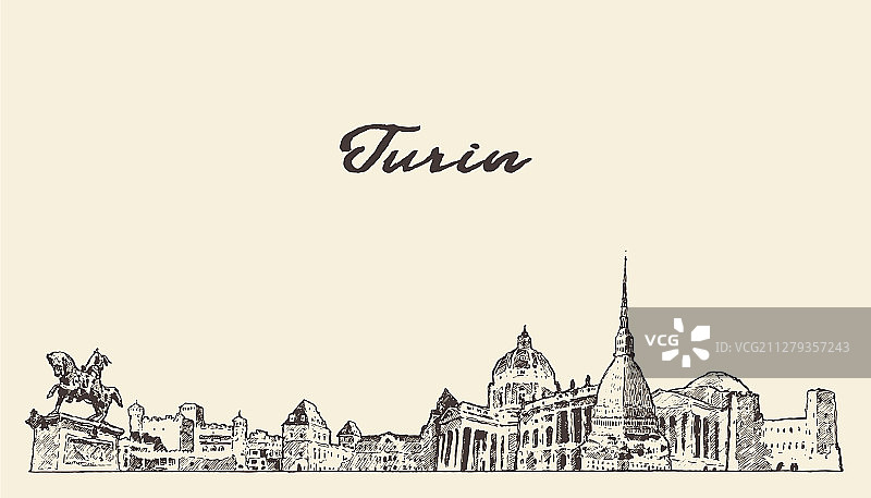 意大利都灵天际线手绘草图图片素材
