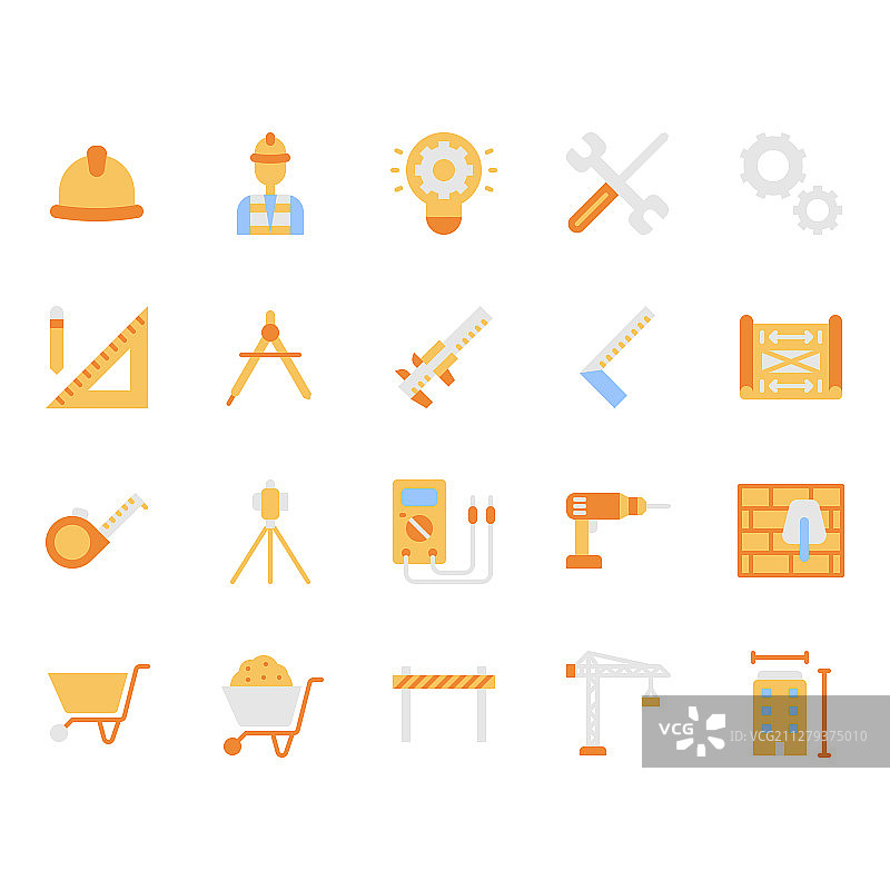 扁平设计工程图标和符号集图片素材