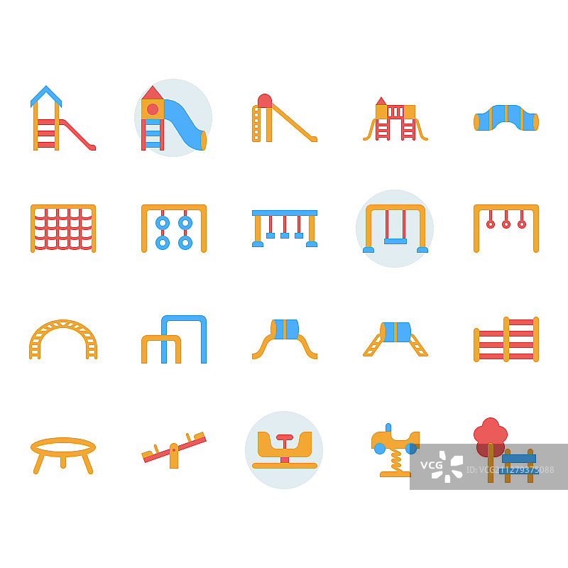 扁平化设计的游乐场图标和符号集图片素材