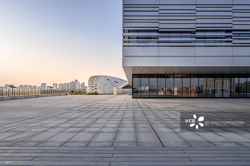 金华城市阳台与中国婺剧院建筑风光图片素材