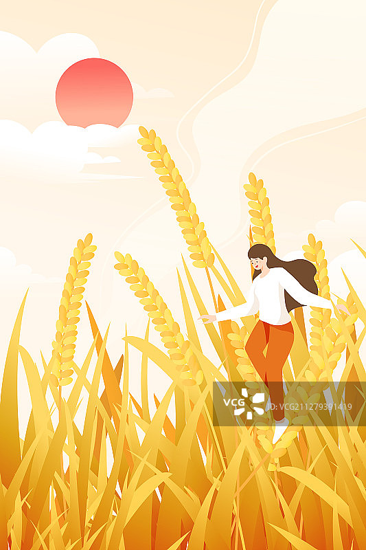 谷雨芒种水稻小麦丰收播种耕耘谷物生长二十四节气中国风矢量插画图片素材