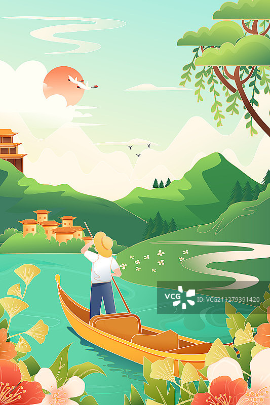 夏至大暑节气立夏谷雨二十四节气风景中国风矢量插画图片素材