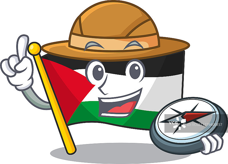带有程式化探险家的巴勒斯坦旗帜卷轴图片素材