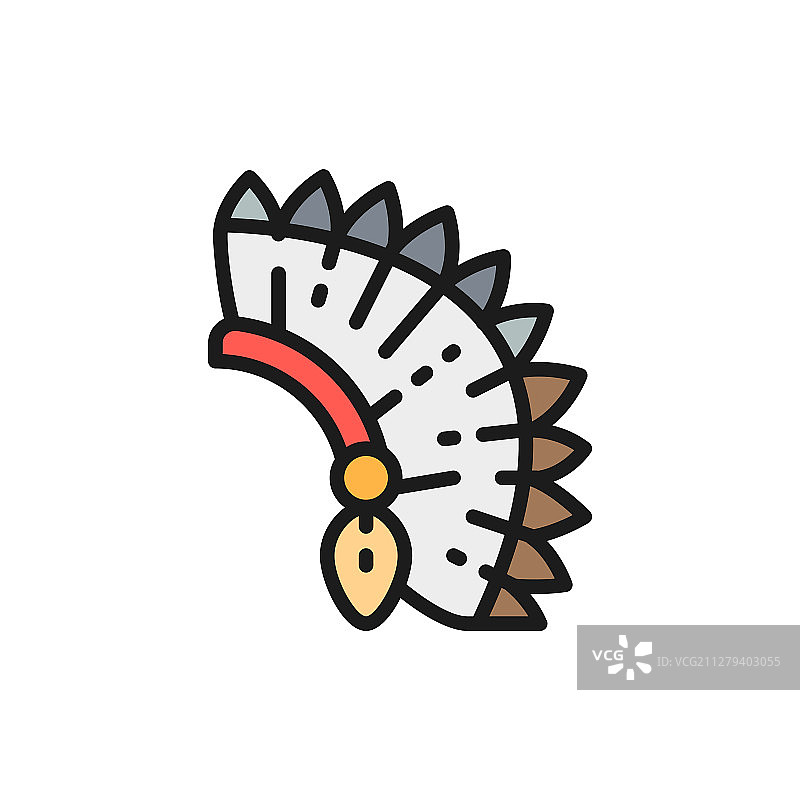 印度酋长头饰美洲原住民帽子扁平设计图片素材