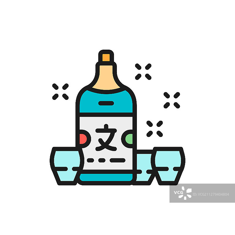 日式清酒扁平风格线性图标图片素材
