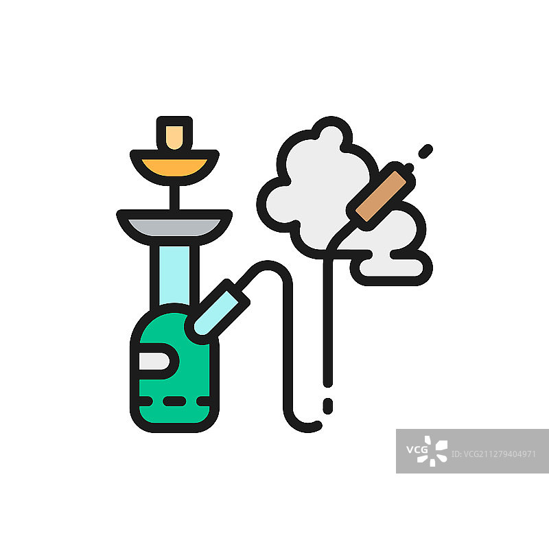 水烟烟草扁平颜色线条图标图片素材