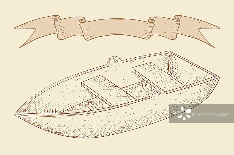 米色背景上的手绘渔船草图图片素材