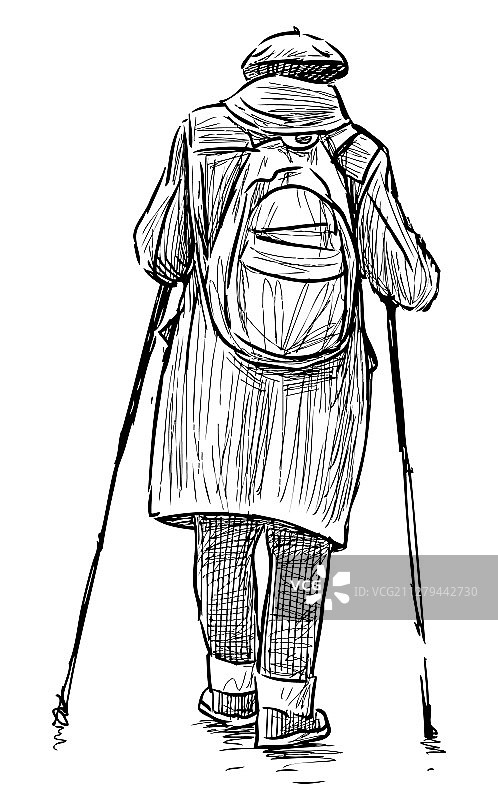 素描：背背包的旧城区妇女图片素材