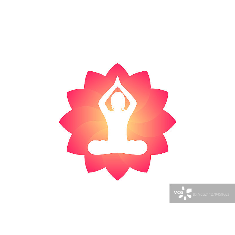 瑜伽标志：莲花坐冥想女孩图片素材