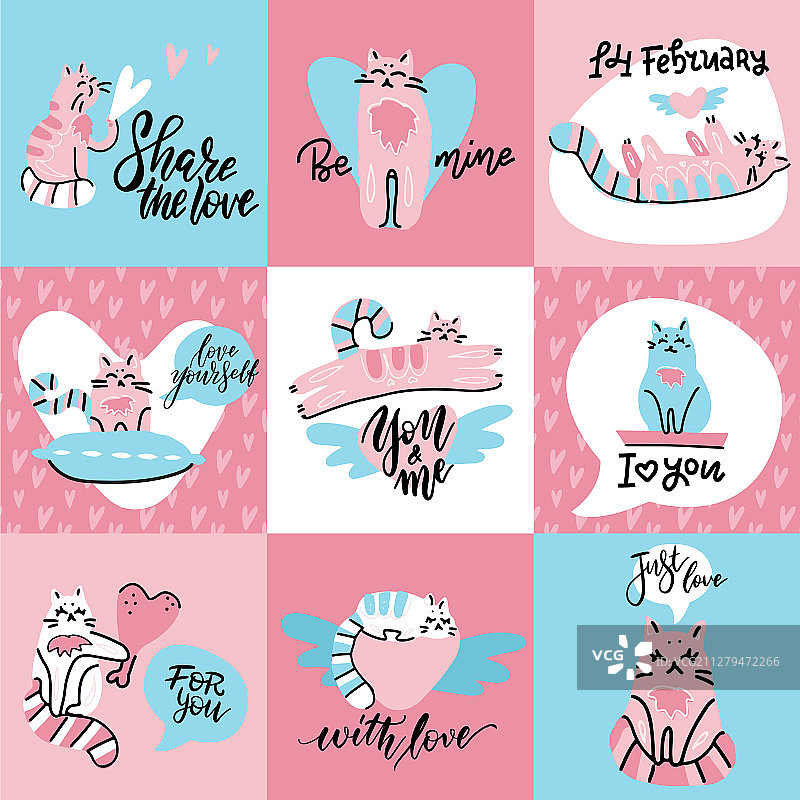 恋爱中的猫咪创意卡片合集图片素材
