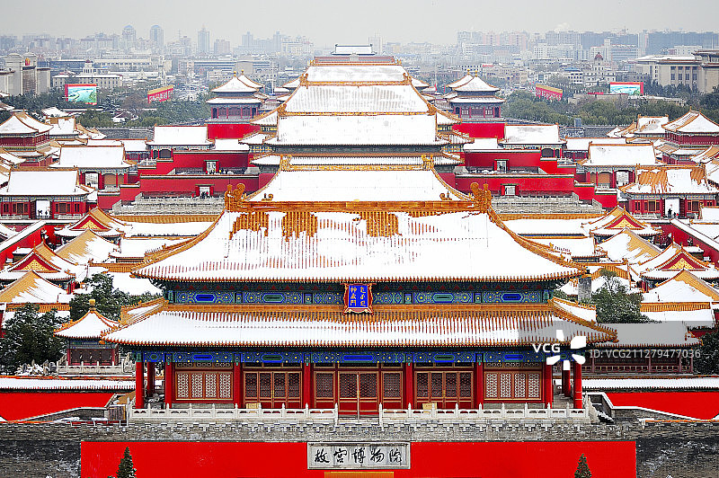雪中俯瞰故宫全景图片素材