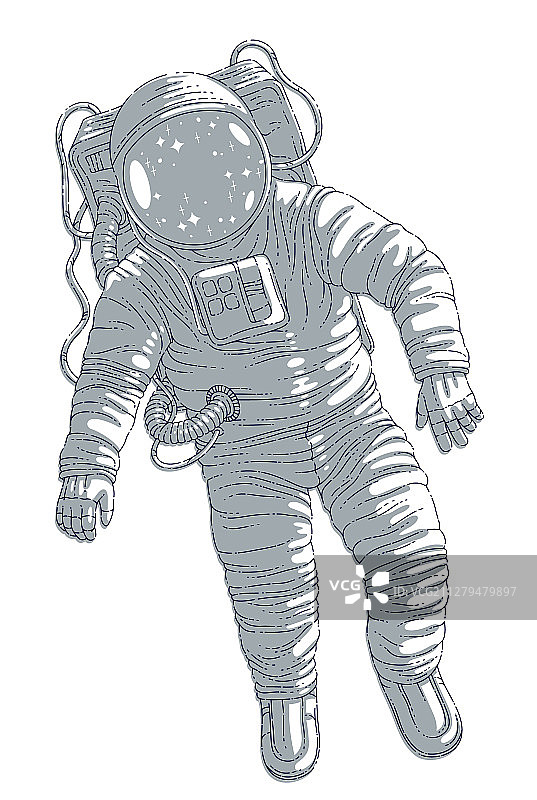 身穿宇航服的宇航员漂浮在失重状态中图片素材