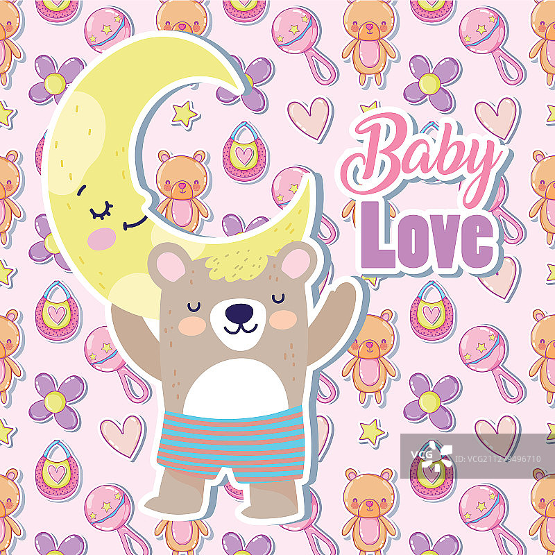 卡通熊与半月图片素材