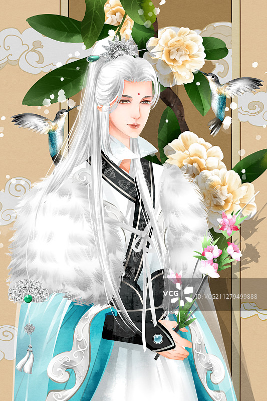 中国风水彩古风男性插画图片素材