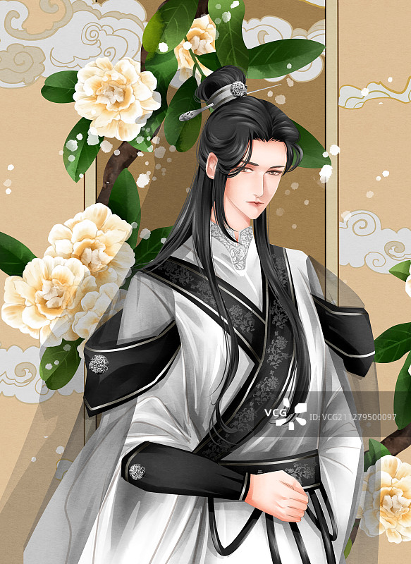 中国风水彩古风男性插画图片素材