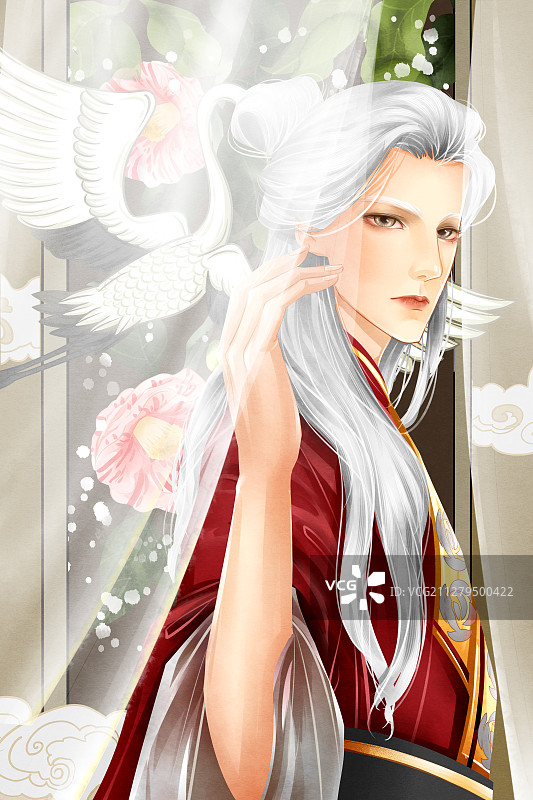 中国风水彩古风男性插画图片素材