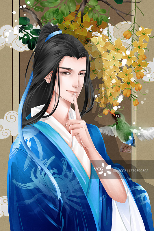 中国风水彩古风男性插画图片素材