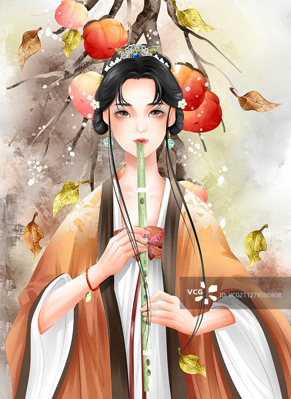 中国风水彩古风女性插画图片素材