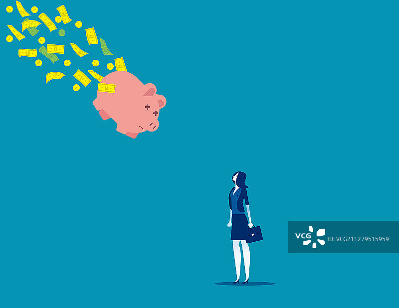 掉落的存钱罐和飞出的钱币图片素材