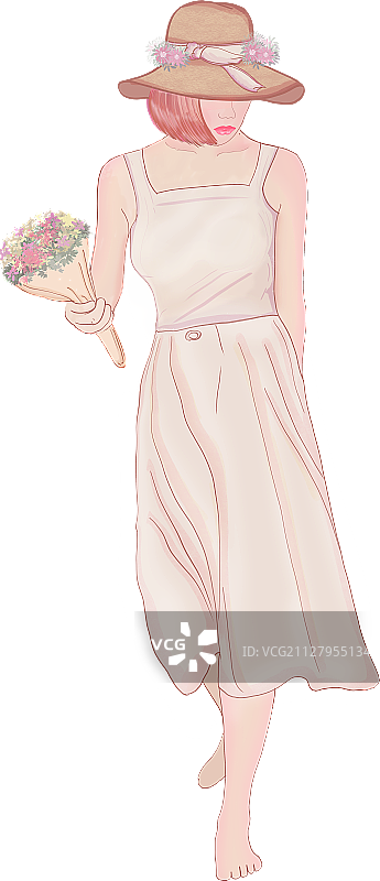 拿着鲜花的美丽少女图片素材