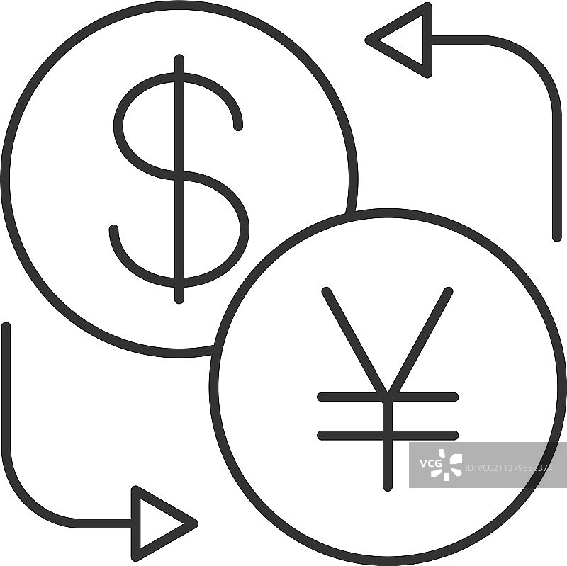 美元和日元货币兑换线性图标图片素材