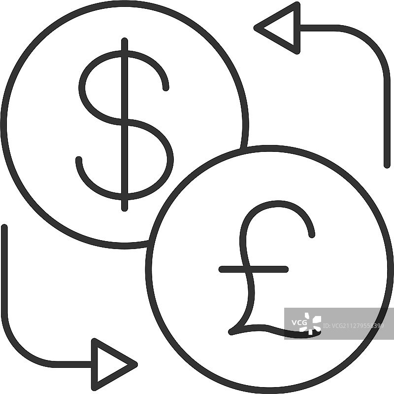 美元和英镑货币兑换线性图标图片素材