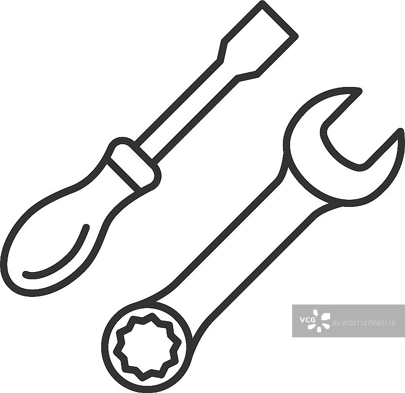 螺丝刀和扳手线性图标图片素材