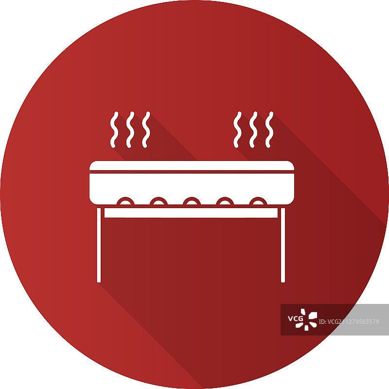 木炭烧烤炉扁平设计长阴影图片素材