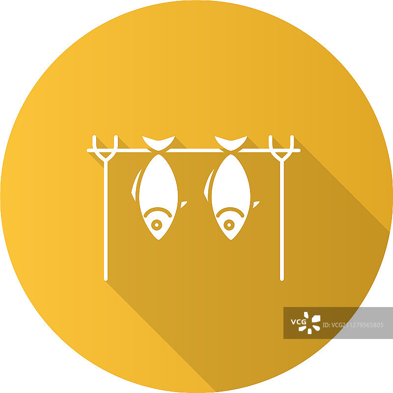 烤鱼扁平风长阴影字形图标图片素材