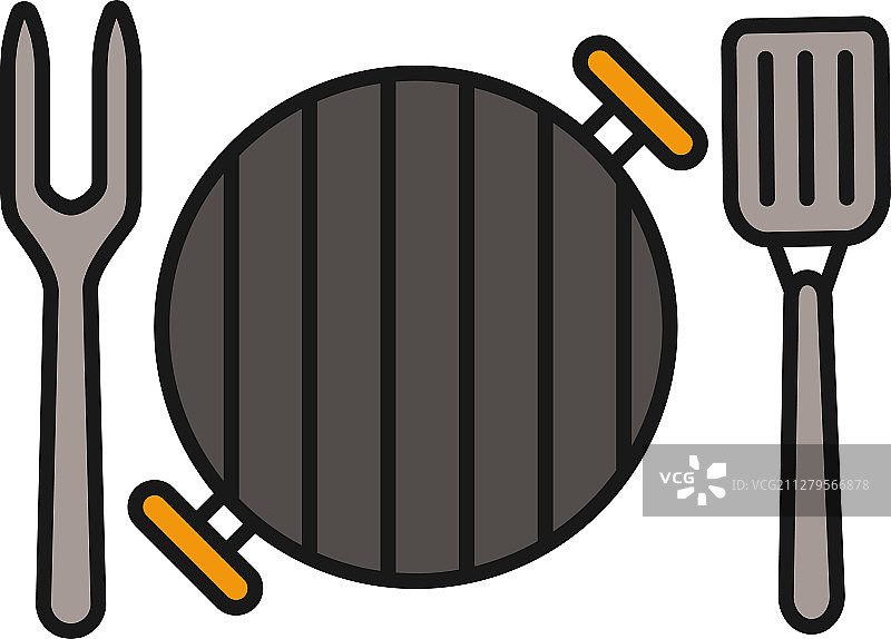 带叉子和铲子的烧烤架彩色图标图片素材