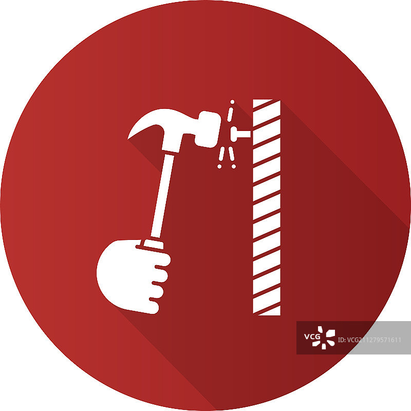 手锤钉子扁平线性长阴影图标图片素材