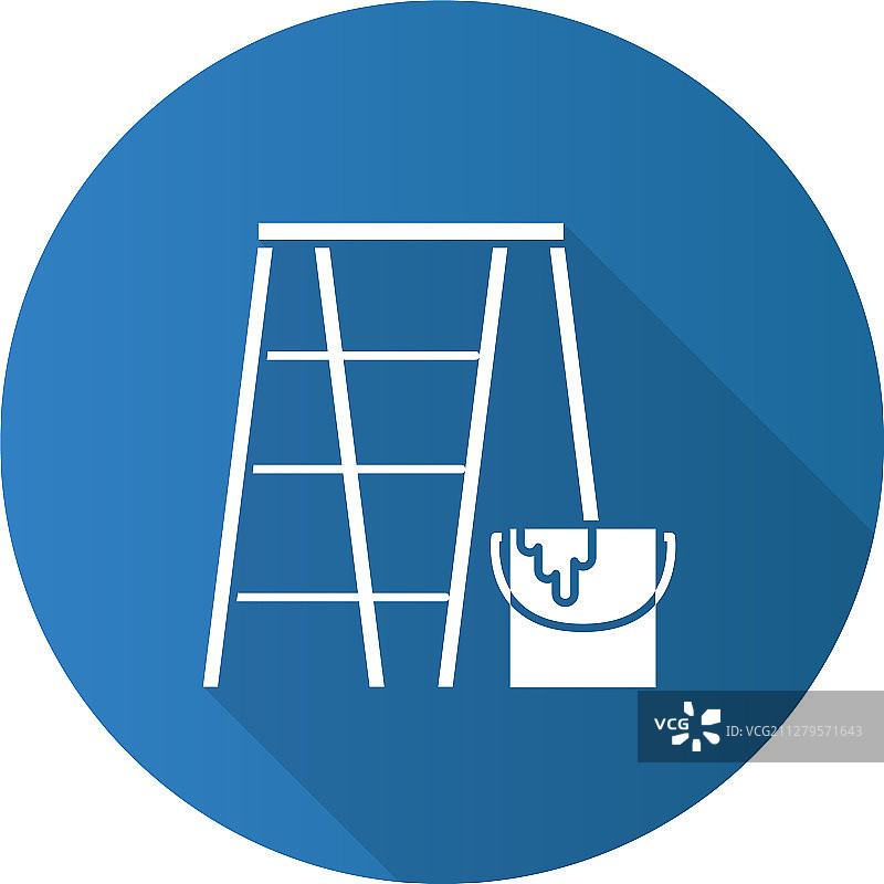 带油漆桶的脚手架梯子扁平线性图标图片素材