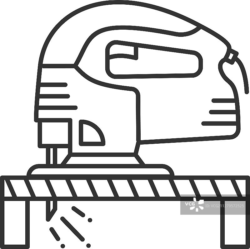 电锯切割木板线性图标图片素材