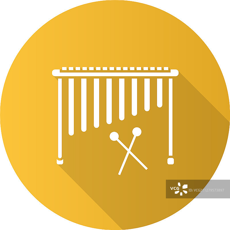 马林巴琴扁平设计长阴影字形图标图片素材