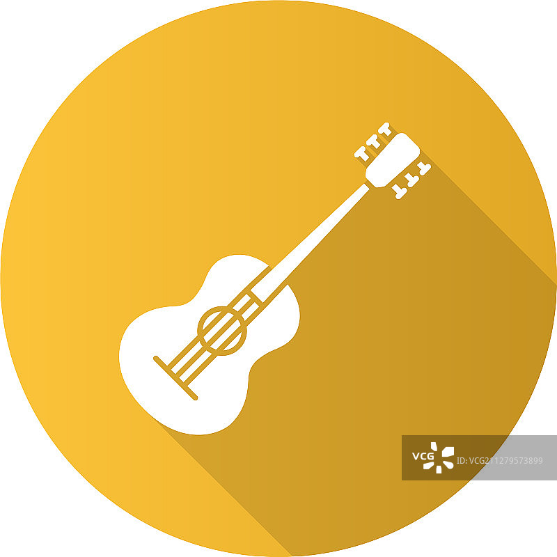 吉他扁平设计长阴影字形图标图片素材