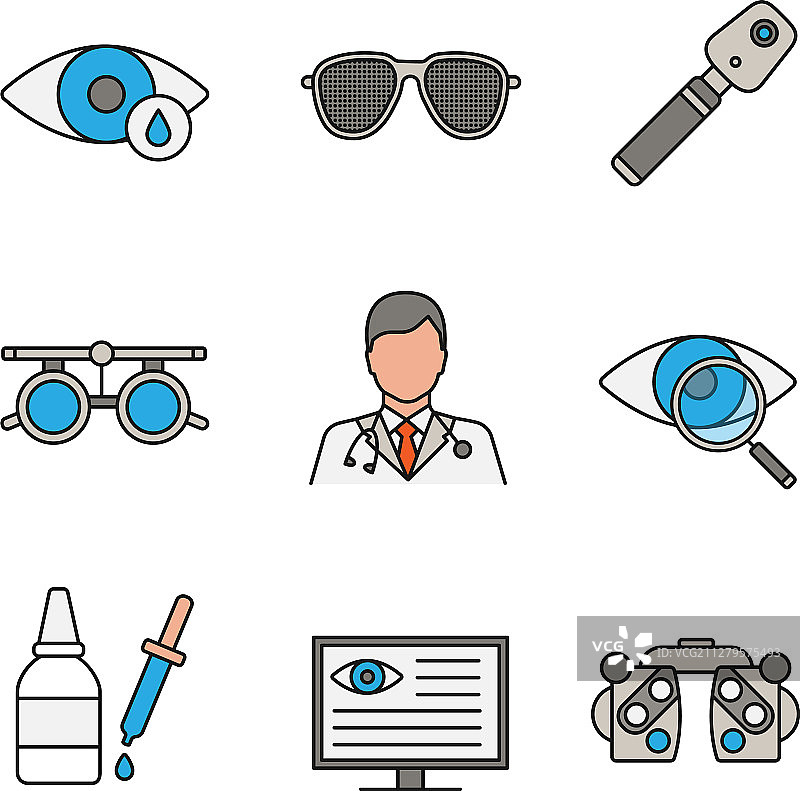 眼科彩色图标集图片素材