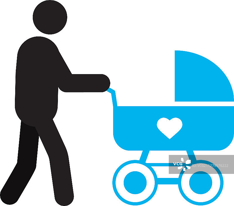 父亲和婴儿车的轮廓图标图片素材