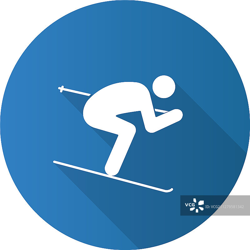 滑雪者扁平设计长阴影图标图片素材