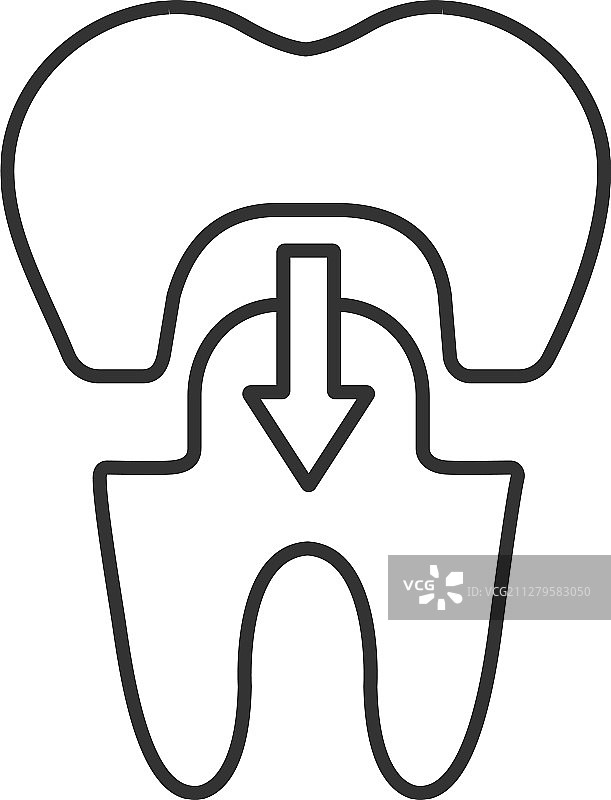 带向下箭头线性图标的牙冠图片素材