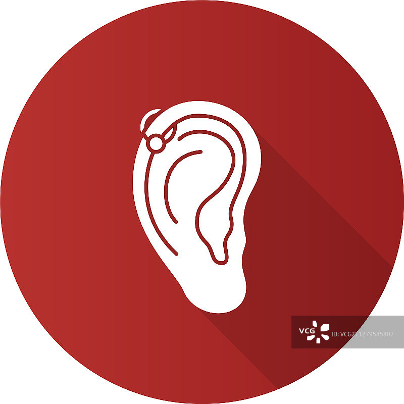 耳骨穿刺耳环扁平设计长阴影标志符号图片素材