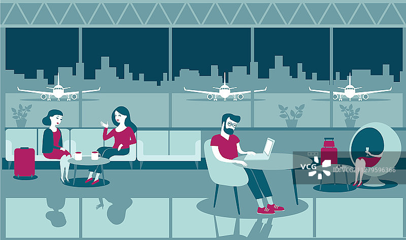 人们在机场休息室休闲图片素材